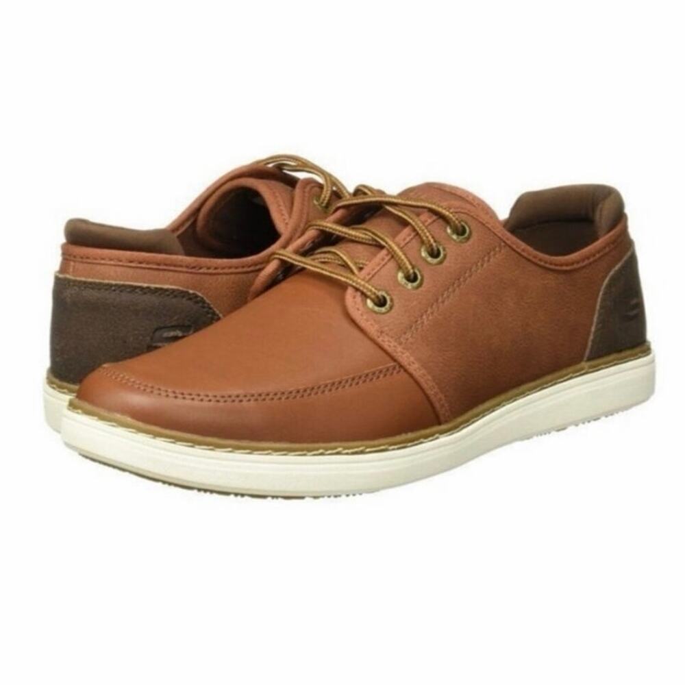 Skechers Lanson Nelvan Mens 9.5 Brown Leather Lace Up Casual Shoes - Picture 1 of 8